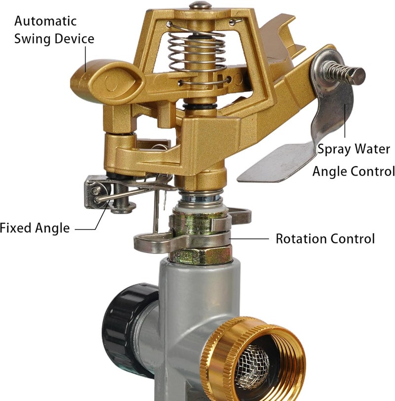 LIULO TOOL 2 Pack Zinc Alloy Impact Sprinklers for Yard, Stainless Steel Pulsating Water Sprinkler Head on Spike Base, Adjustable Water Sprinklers for Large Area Patio Lawn Garden Irrigation - Image 3
